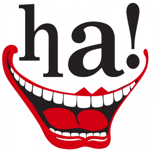 comedy-ha-laugh-white-background-black-text-font-exclamation-mark-funny-live-standup-red-tongue-lips-teeth-big-smile-mouth